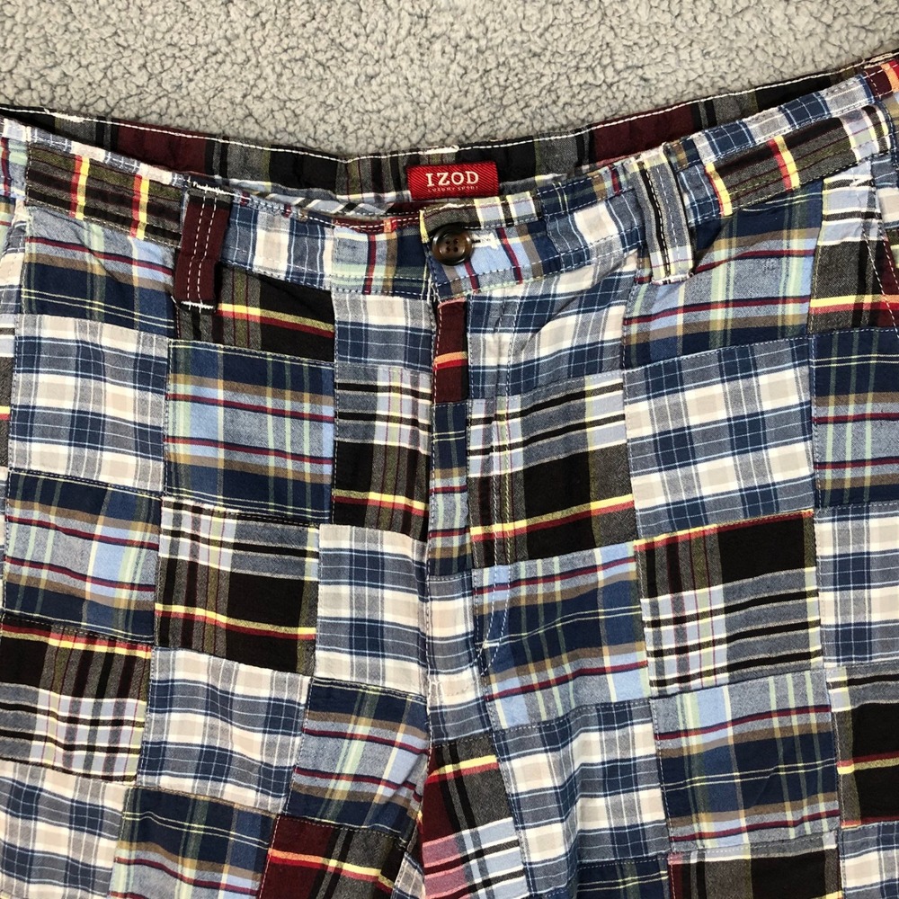 Izod Luxury Sport Mens 34 Patchwork Plaid Shorts Multicolor Preppy Cotton 8 - Picture 4 of 7